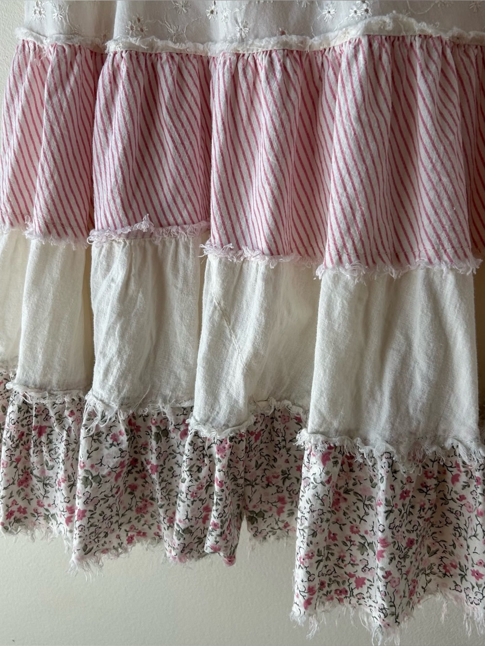 Vintage Y2K No Boundaries 100% Cotton Tiered Patchwork Ruffle Midi Skirt Pink L - Picture 8 of 9